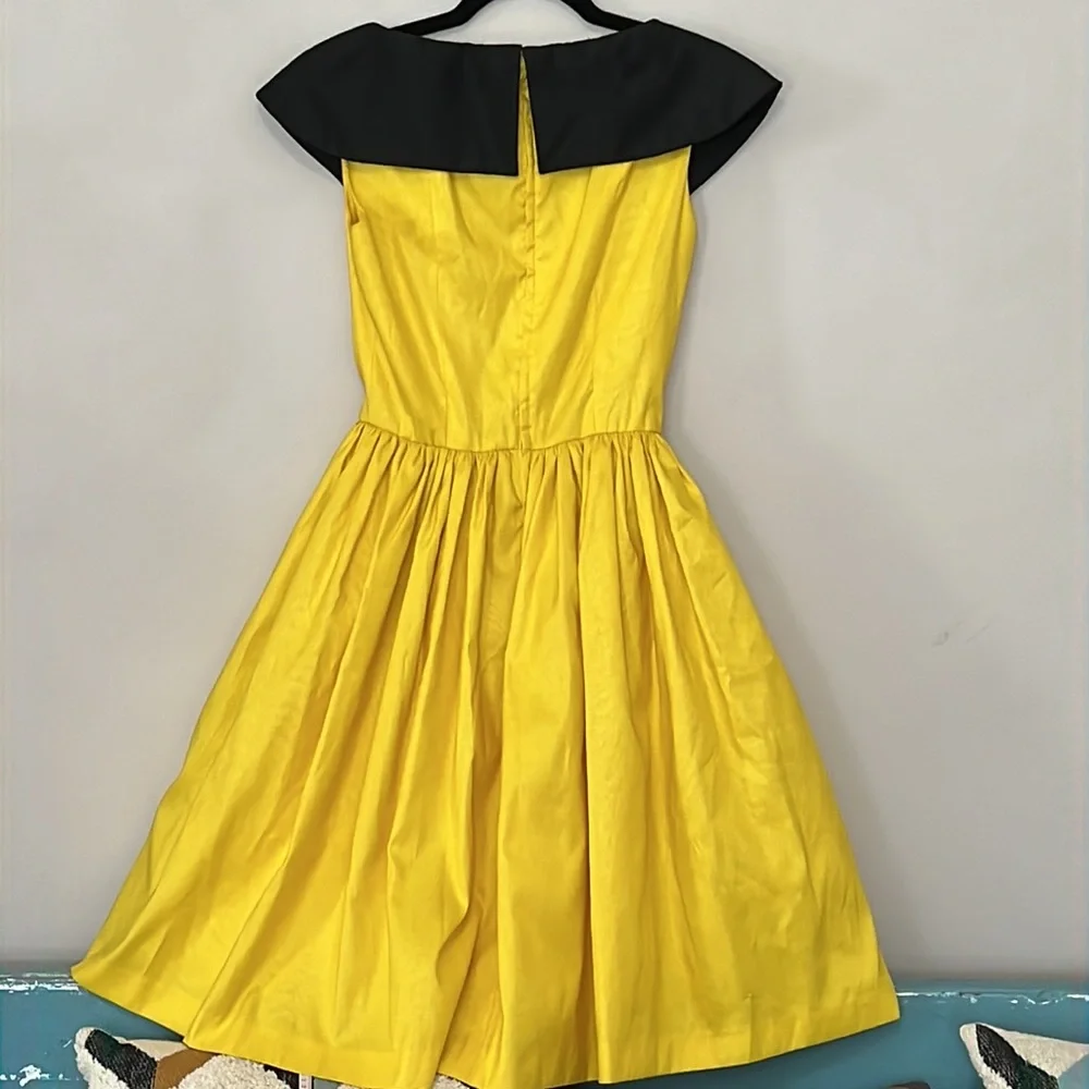 Vintage Sailor Dress Rockabilly A Line Yellow & Black Tulle Underskirt Lined - Picture 5 of 14
